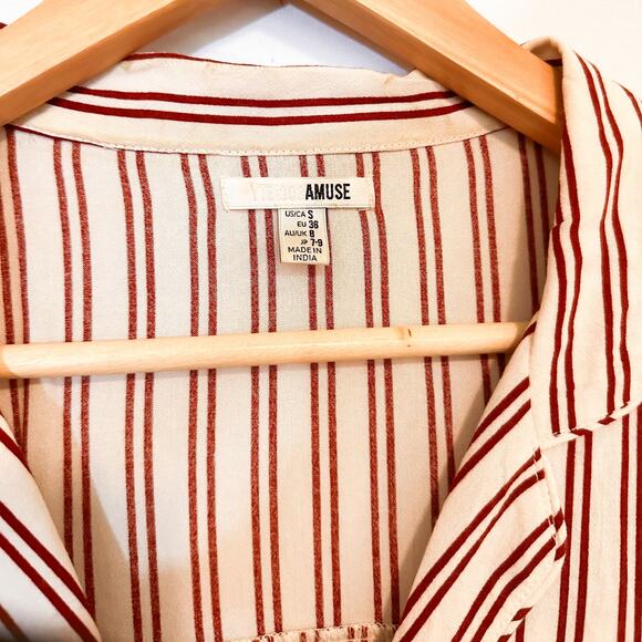 AMUSE SOCIETY Sofia Woven Top Red White Striped Button Down Dress Shirt … - Picture 4 of 5